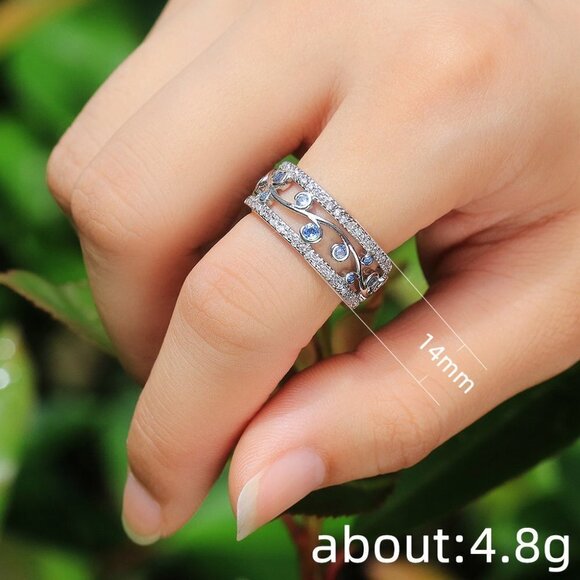 💝 Eternity Dainty Sea Blue Gems Twisted Vines Trendy Rings for Women, PD542 - Picture 7 of 7